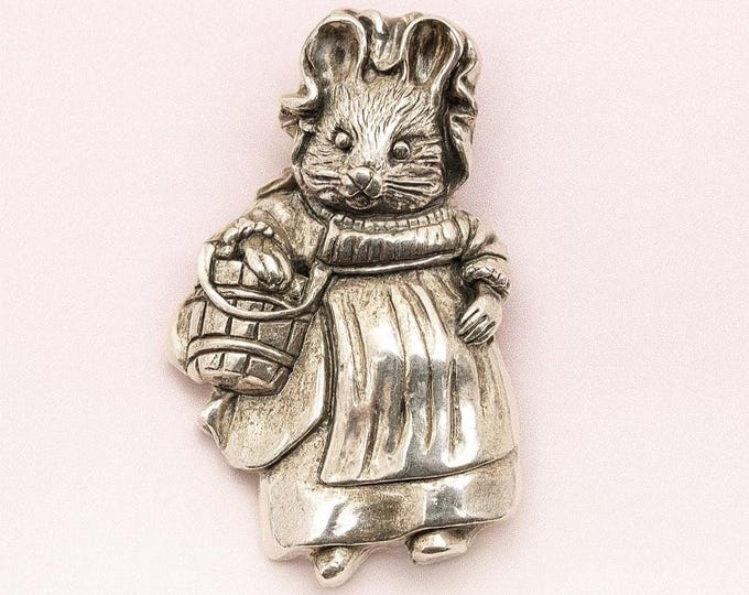 Vintage Sterling Silver Mouse Brooch, Collectible Silver Animal Pin, Gift for Book Lovers
