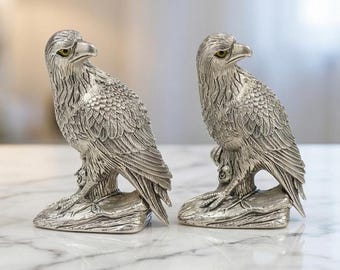 Vintage Style Silver Plated Falcon Salt and Pepper Shaker Set Collectible Bird Tableware Gift