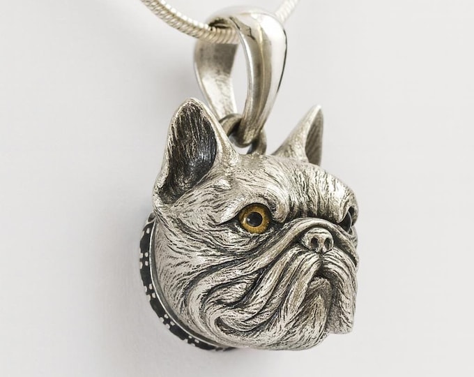 Antique Inspired Emerald Bulldog Pendant Glass Eye 925 Sterling Silver