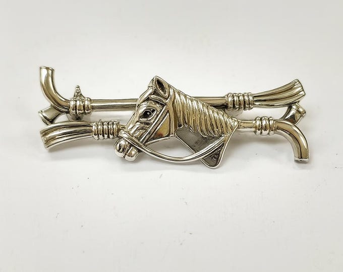 Antique Inspired Horse Brooch with Ruby Eye 925 Sterling Silver