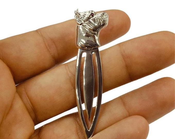 Antique Style Dog Ruby Eye Bookmark 925 Sterling Silver Book Lover Gift Graduation Gift Animal Lover Gift