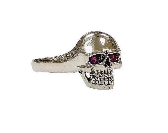 Skull Ruby Eyes Ring 925 Sterling Silver Hallmarked