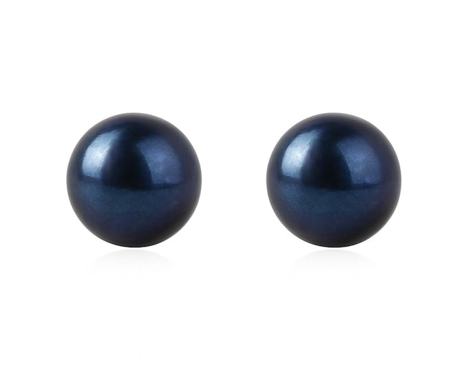 10mm Black Natural Freshwater Pearl Stud Earrings