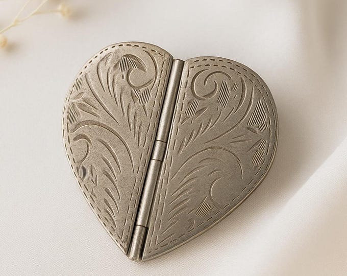 925 Sterling Silver Two Sided Heart Pill Box Vintage Style Keepsake, Collectible Trinket or Jewelry Holder
