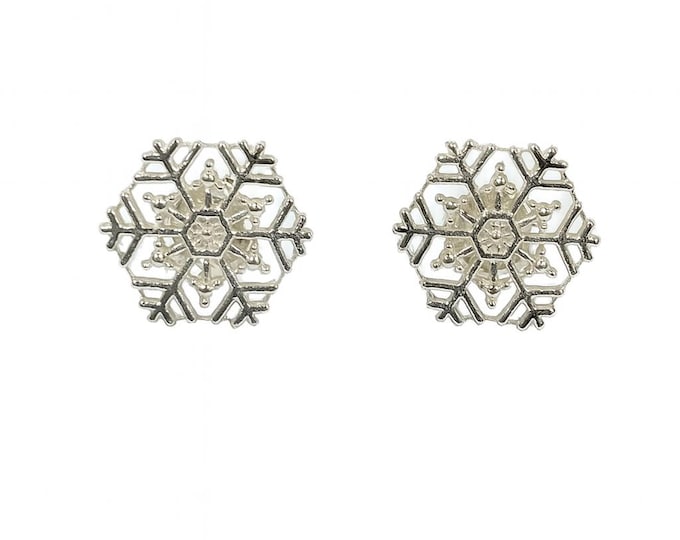 Snowflake Stud Earrings 925 Sterling Silver Hallmarked
