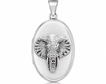 925 Silver Plate Elephant Locket Pendant, Engraved Elephant Necklace