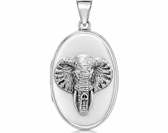 925 Silver Plate Elephant Locket Pendant, Engraved Elephant Necklace
