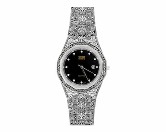 Vintage Marcasite Sterling Silver Bracelet Watch, Elegant Women’s Dress Watch