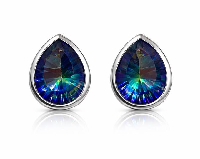 Mystic Topaz Teardrop 925 Sterling Silver Stud Earrings