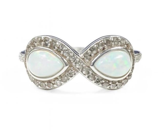 Gilson Opal and CZ Infinity Ring 925 Sterling Silver