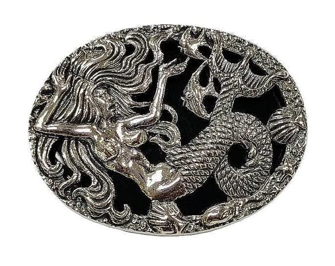 Antique Style Onyx Mermaid Brooch 925 Sterling Silver Hallmarked