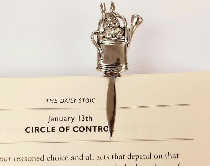 Antique Style Bunny Rabbit in Watering Can Bookmark 925 Sterling Silver Book Lover Gift Graduation Gift Animal Lover Gift