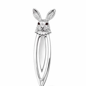 Segnalibro a forma di coniglio, occhio di rubino, argento sterling 925, regalo per gli amanti dei libri