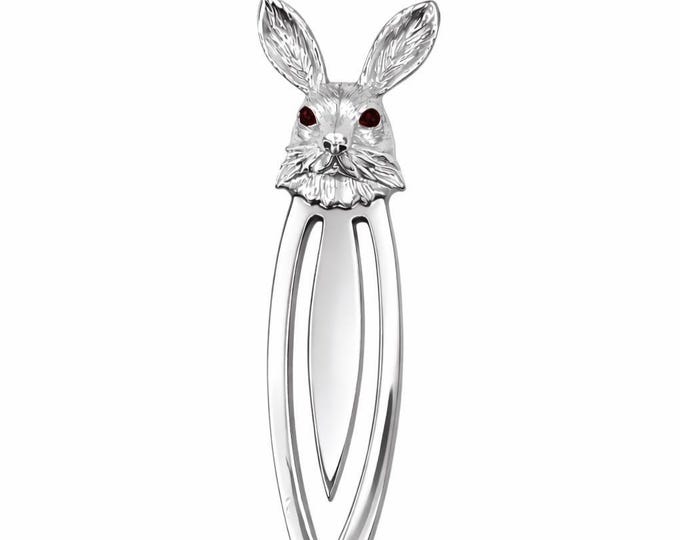 Rabbit Bookmark, Ruby Eye, 925 Sterling Silver, Book Lover Gift