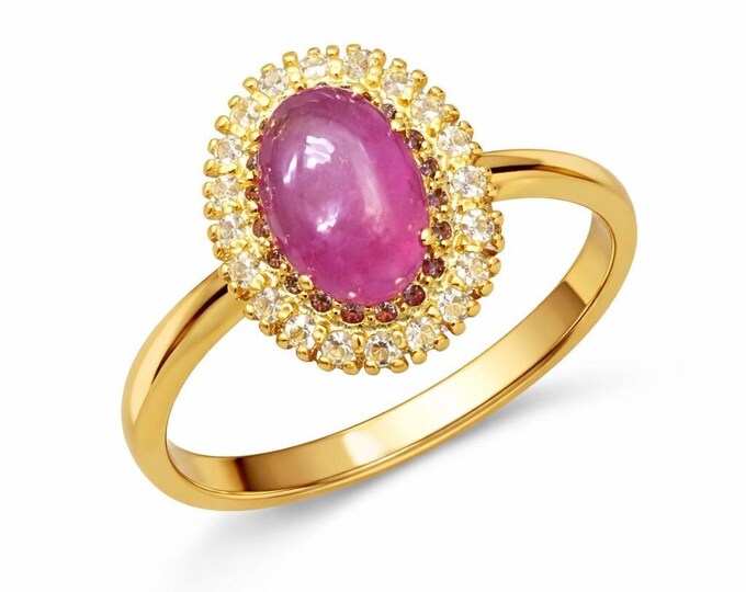 Genuine Ruby Ring Gold Plated 925 Sterling Silver