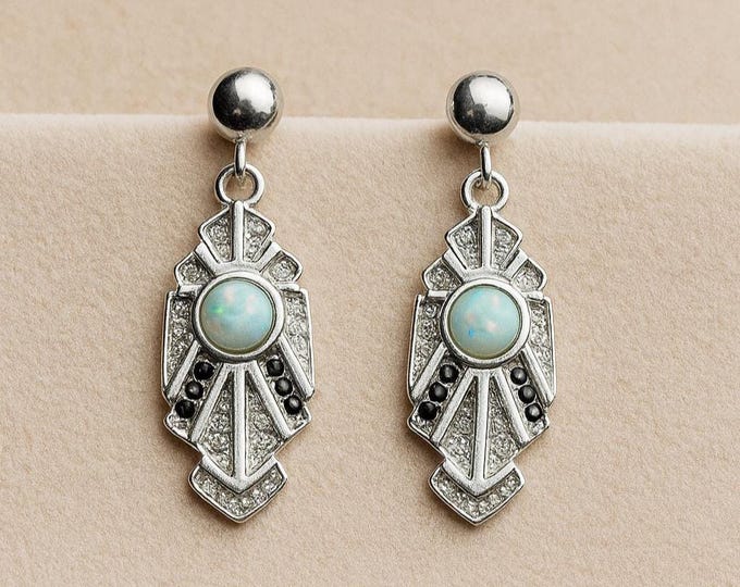 Gilson Opal Cubic Zirconia Earrings 925 Sterling Silver Hallmarked