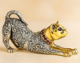 Vintage Style Silver Plated Cat Figurine Collectible Figurine Gift for Collectors