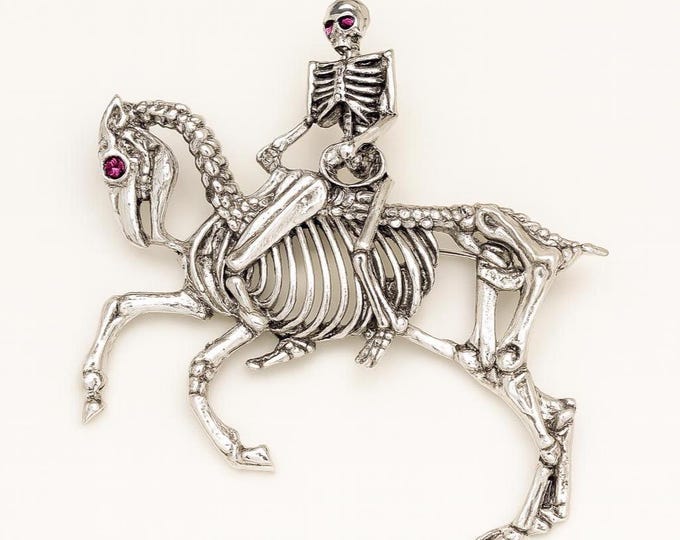 Antique Inspired Skeleton Ruby Brooch 925 Sterling Silver