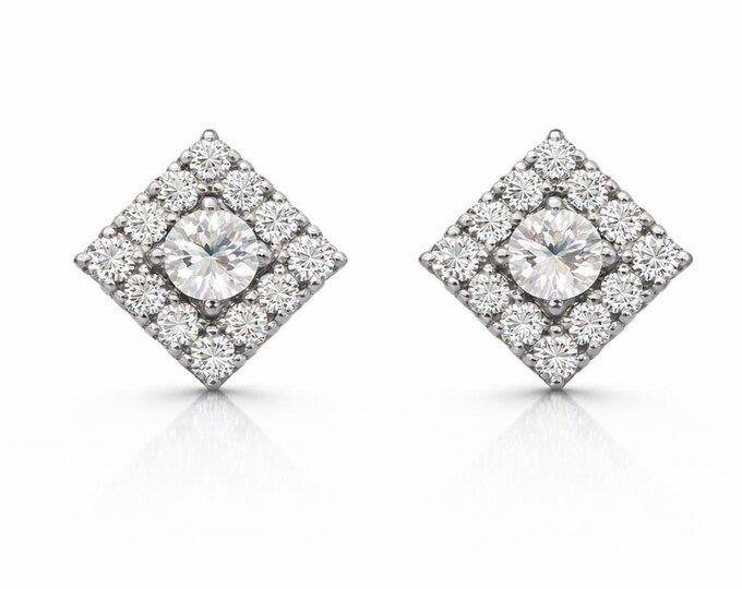 Diamond Halo Stud Earrings in 925 Sterling Silver