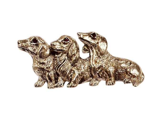Antique Style Three Dachshund Dogs Collectable Brooch 925 Sterling Silver