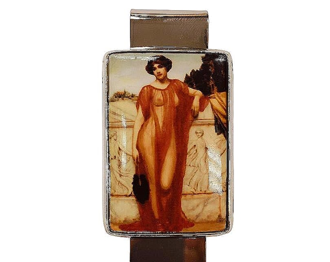 Antique Style Enamel Lady Money Clip 925 Sterling Silver Gift