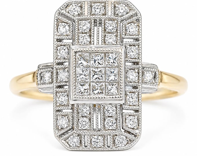 Vintage Art Deco Style 18ct Gold Diamond Ring