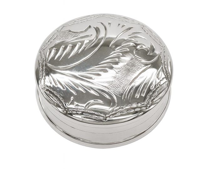 Sterling Silver Round Pill Box Vintage Style Keepsake, Collectible Trinket or Jewelry Holder