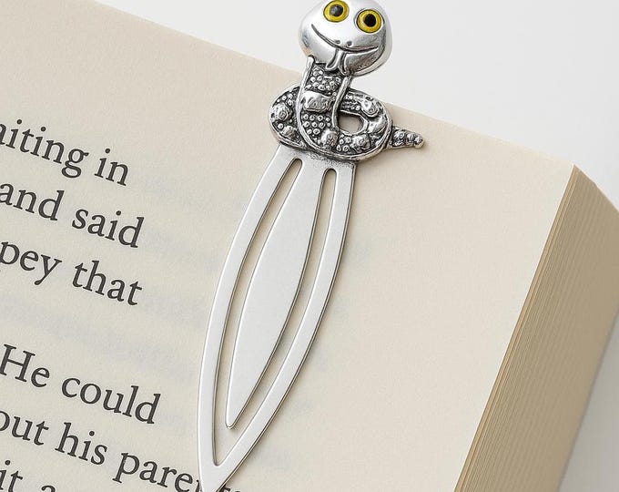 925 Sterling Silver Book Worm Bookmark with Glass Eyes Handmade Silver Page Marker, Reading Accessory for Her or Him
