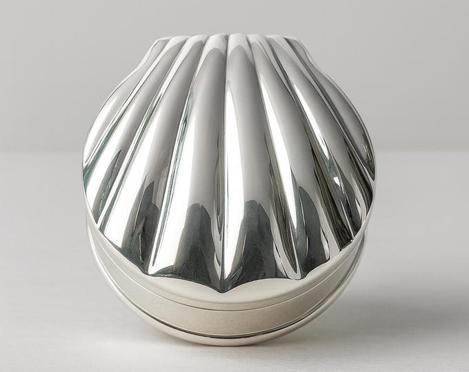 Sterling Silver Shell Pill Box Vintage Style Seashell Keepsake, Collectible Trinket or Jewelry Holder