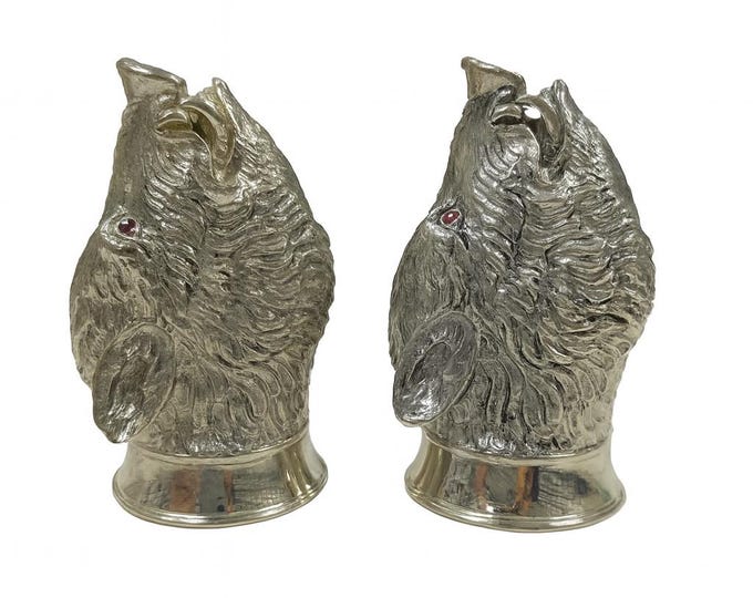 Antique Style Boar Ruby Eyes Salt and Pepper Shakers 925 Sterling Silver Plate