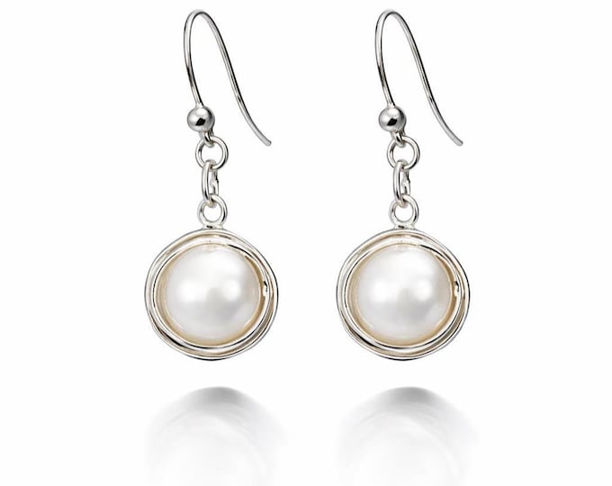 Pearl Drop Earrings, 925 Sterling Silver Dangle Earrings, Vintage Style Pearl Earrings, Elegant Everyday Jewellery, Gift for Her
