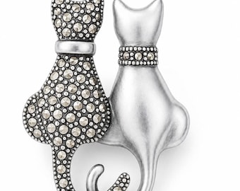 Vintage Inspired Sterling Silver Cat Brooch with Marcasites