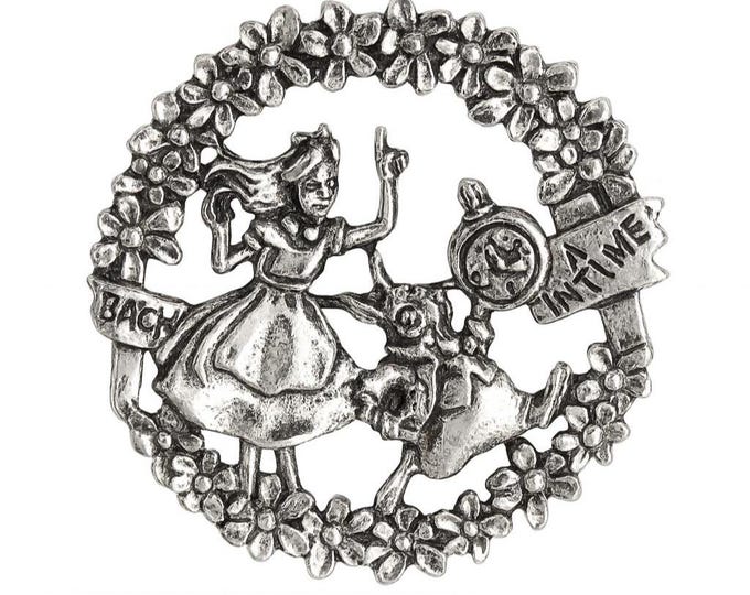 925 Sterling Silver Wonderland Pin White Rabbit Brooch Fantasy Jewelry Gift