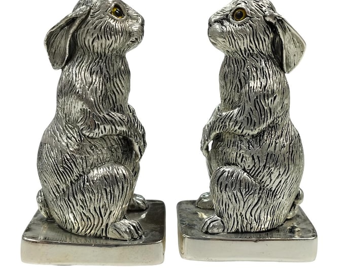 Silver Plate Rabbit Salt and Pepper Shakers Detailed Bunny Figurines, Easter Table Décor, Collectible Animal Kitchenware Gift