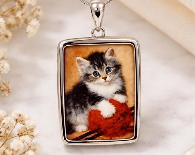 Enamel Kitten Pendant, 925 Sterling Silver Cat Lover Gift