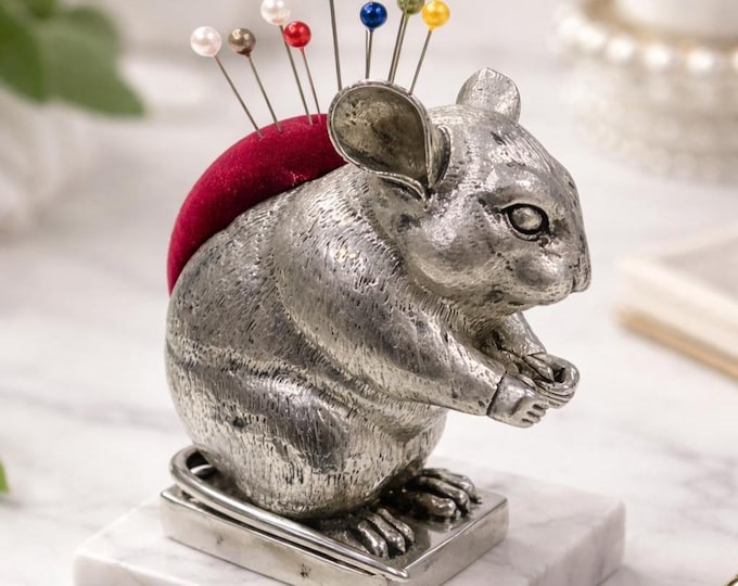 Vintage Silver Plated Rabbit Pin Cushion, Collectible Sewing Accessory