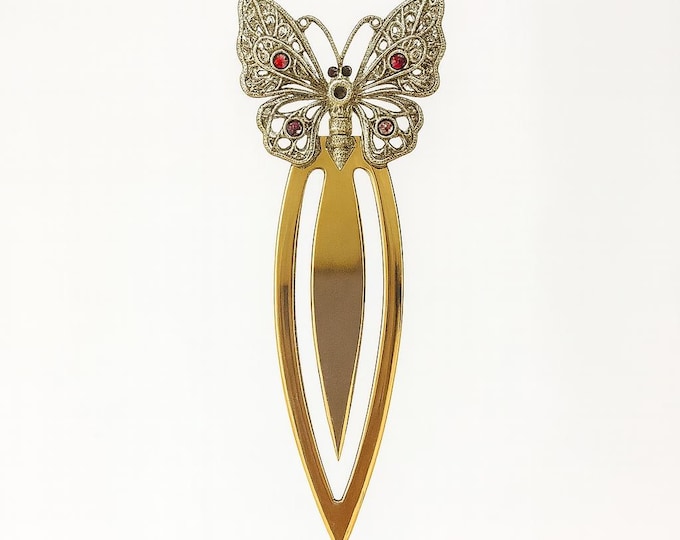 Antique Style Butterfly Ruby and Emerald Bookmark 925 Sterling Silver Book Lover Gift Graduation Gift