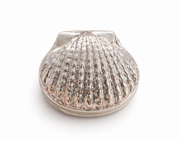 Sterling Silver Shell Pill Box Vintage Style Seashell Keepsake, Collectible Trinket or Jewelry Holder