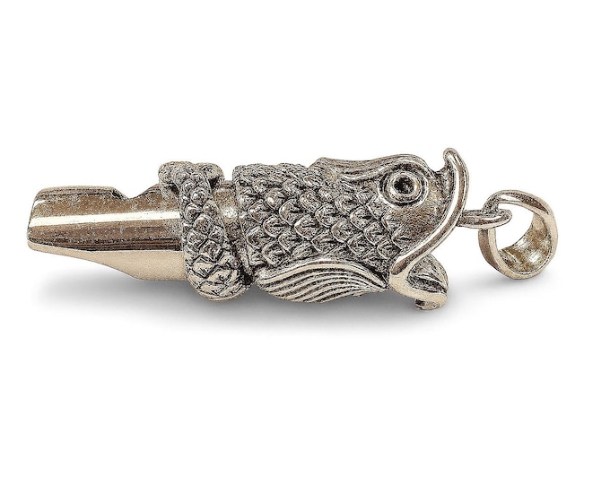 Antique Style Fish Dog Whistle Pendant 925 Sterling Silver Dog Lover Gift