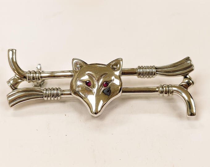 Antique Inspired Fox Brooch Ruby Eyes 925 Sterling Silver
