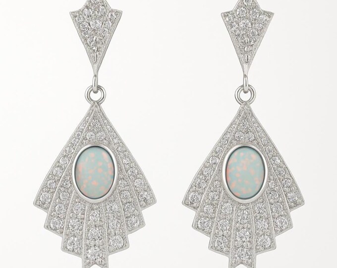 Gilson Opal Cubic Zirconia Earrings 925 Sterling Silver Hallmarked