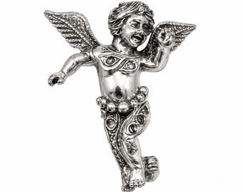 Sterling Silver Cherub Pendant Brooch, Vintage Marcasite Angel Charm