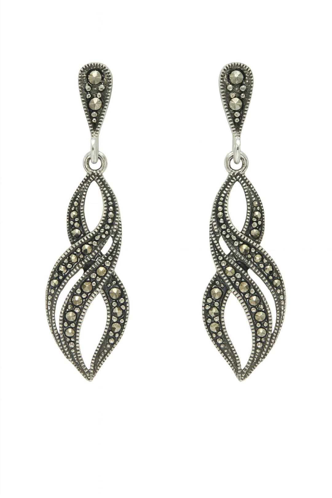 Vintage Sterling Silver Marcasite Drop Earrings Art Deco Dangle Jewelry ...