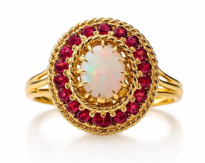 Vintage Opal and Ruby Cocktail Ring
