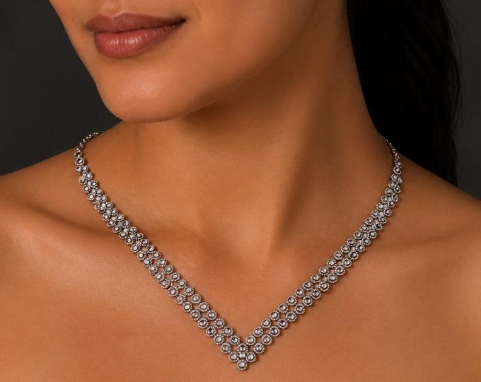 925 Sterling Silver Marcasite Necklace Vintage Inspired