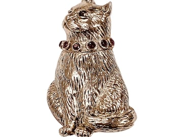 Antique Inspired Cat Brooch with Ruby Collar 925 Sterling Silver