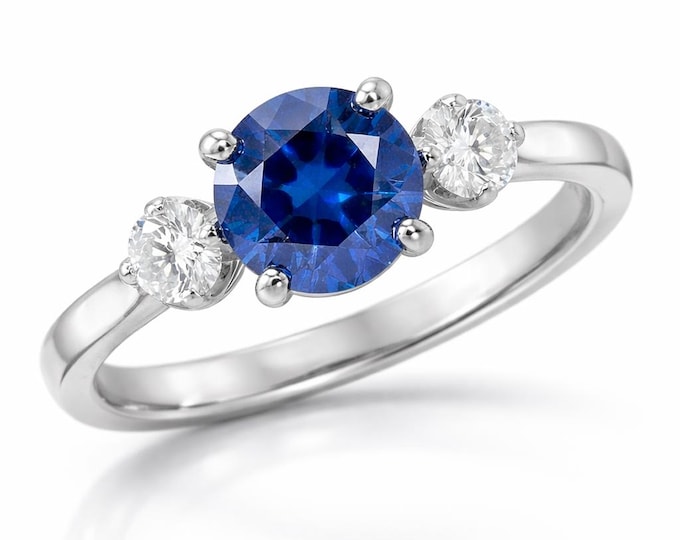 Vintage 14k Yellow Gold .85ct Sapphire and Diamond Three Stone Ring