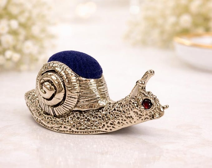 Antique Inspired Miniature Collectable Snail Pin Cushion Ruby Eye 925 Sterling Silver
