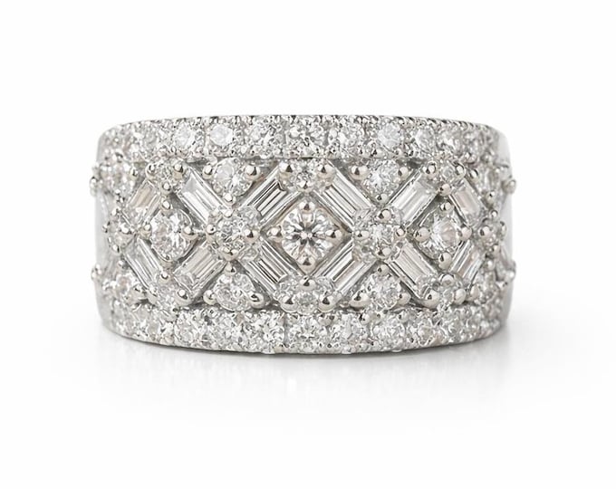 Vintage Diamond Wide Band Ring 14K Gold