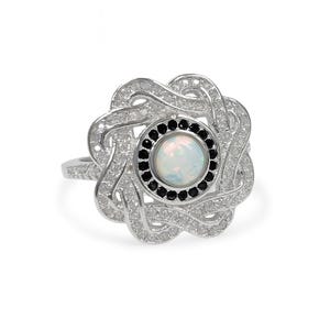 Gilson Opal and CZ Diamond Ring 925 Sterling Silver